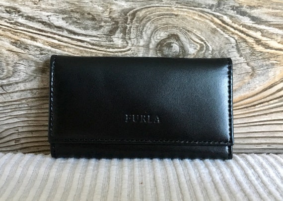 klok niettemin Verbaasd Vintage FURLA Black Leather Keychain Key Hooks Case Wallet - Etsy