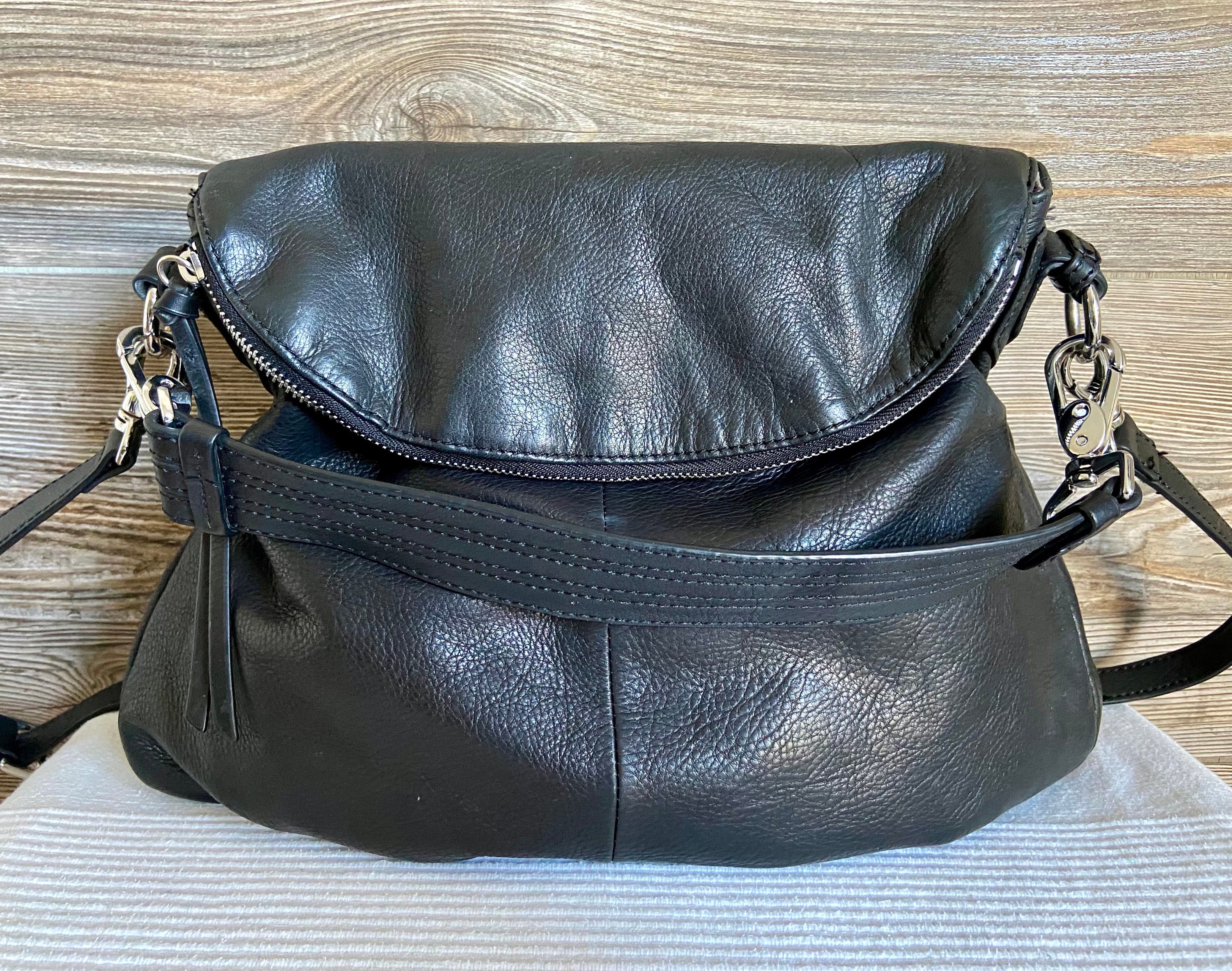 Vintage MARGOT Black Leather Hobo Crossbody Bag Purse Ship Free