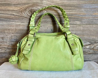 Vintage FOSSIL Green Leather Handbag Bag Ship Free