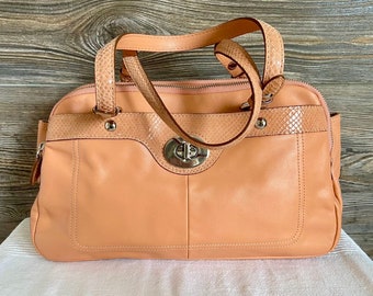 Vintage COACH Penelope Turnlock Coral Leather Satchel Shoulder Bag Purse Ship Free