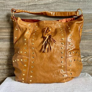 Vintage SABINA Brown Leather Shoulder Hobo Bag Ship Free