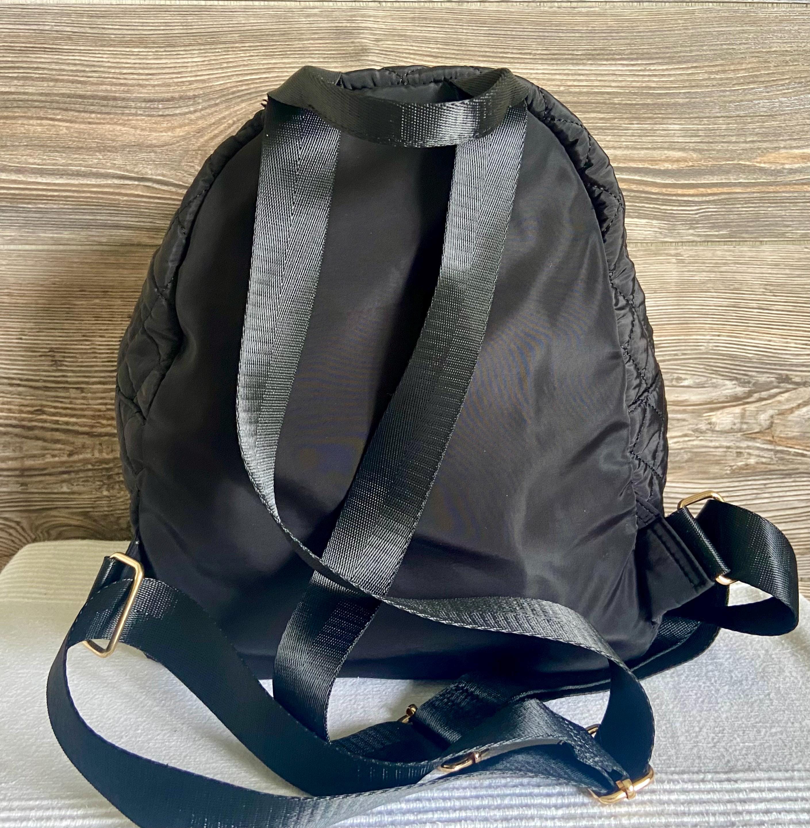 Vintage Alexis Bendel Black Nylon Quilted Backpack Set Ship 