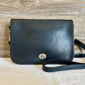 Vintage Inspired Black Leather Shoulder Flap Bag Ship Free