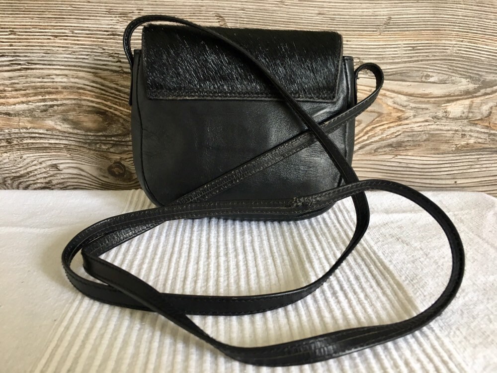 Vintage RLL Lauren Ralph Lauren Black Leather Pony Hair Flap Vintage RLL Lauren Ralph Lauren Black Leather Pony Hair Flap