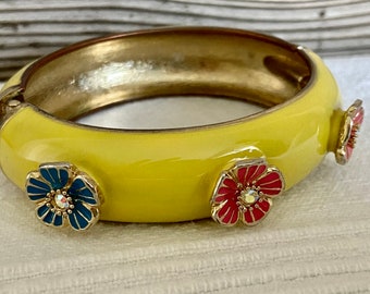 Vintage BJ Betsey Johnson Yellow Enamel Bangle Bracelet Ship Free