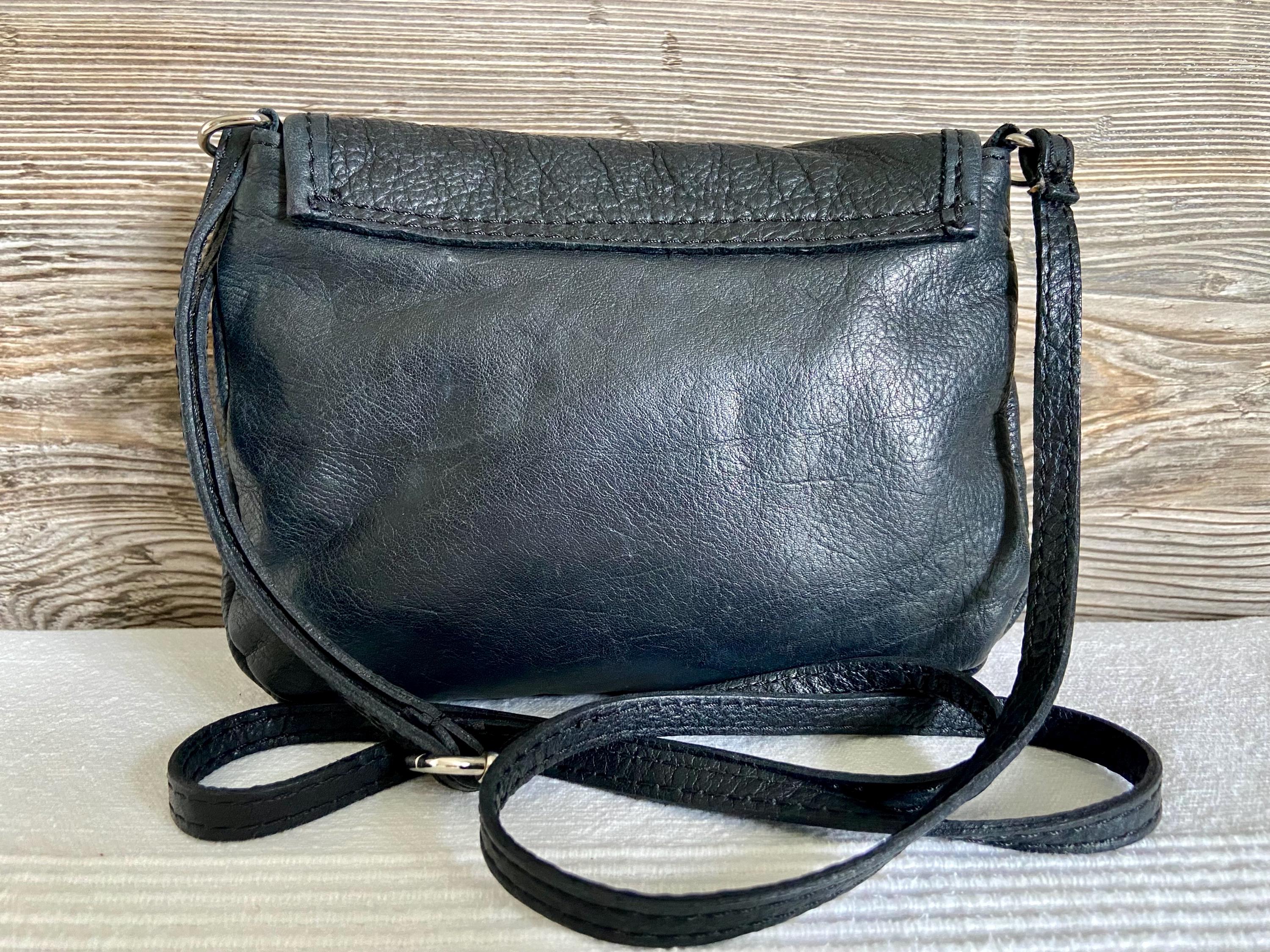 Vintage Lavorazione Artigianale Black Leather Shoulder Bag Ship