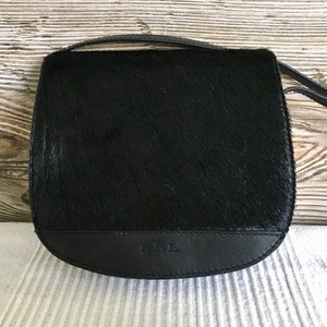Vintage RLL Lauren Ralph Lauren Black Leather Pony Hair Flap Mini Shoulder Bag Purse