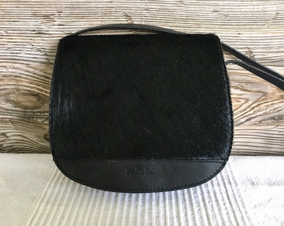 Vintage RLL Lauren Ralph Lauren Black Leather Pony Hair Flap | Etsy