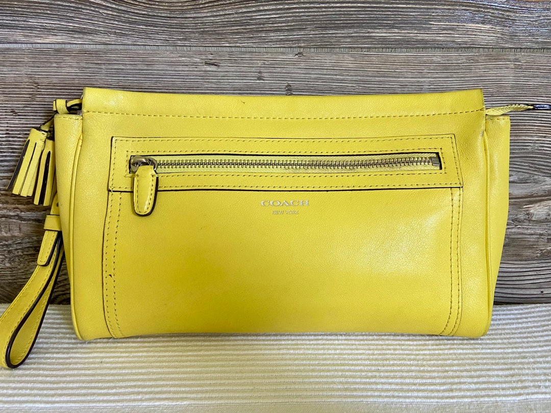 Vintage Legacy Yellow Leather Clutch Wristlet Handbag Ship - Etsy