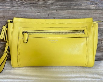 Vintage Legacy Yellow Leather Clutch Wristlet Handbag Ship Free