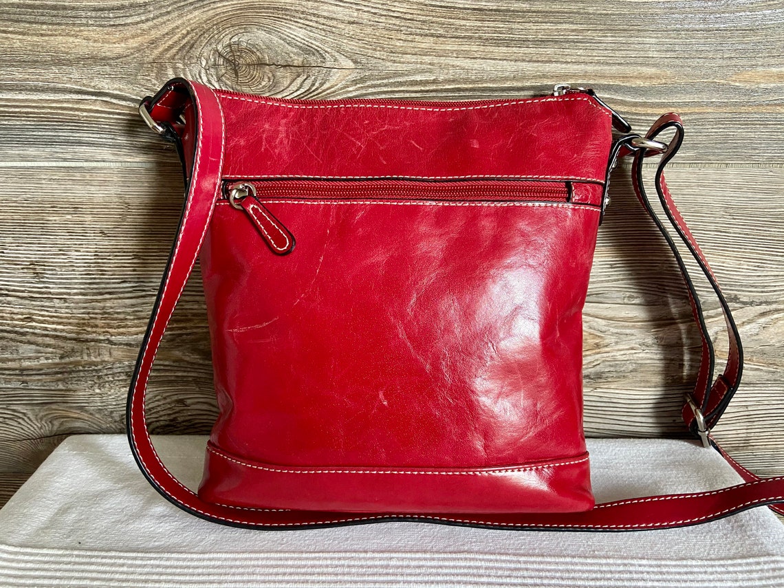 Vintage GIANI BERNINI Red Leather Crossbody Shoulder Bag Purse Etsy