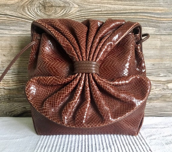 【即出荷】 LUNGO DEL PAOLA Vintage Brown Leather Embossed Croco バッグ