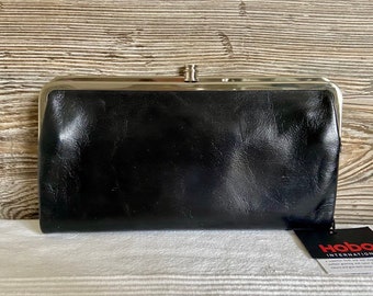 Vintage HOBO International Lauren Black Leather Wallet Envelope Style Ship Free