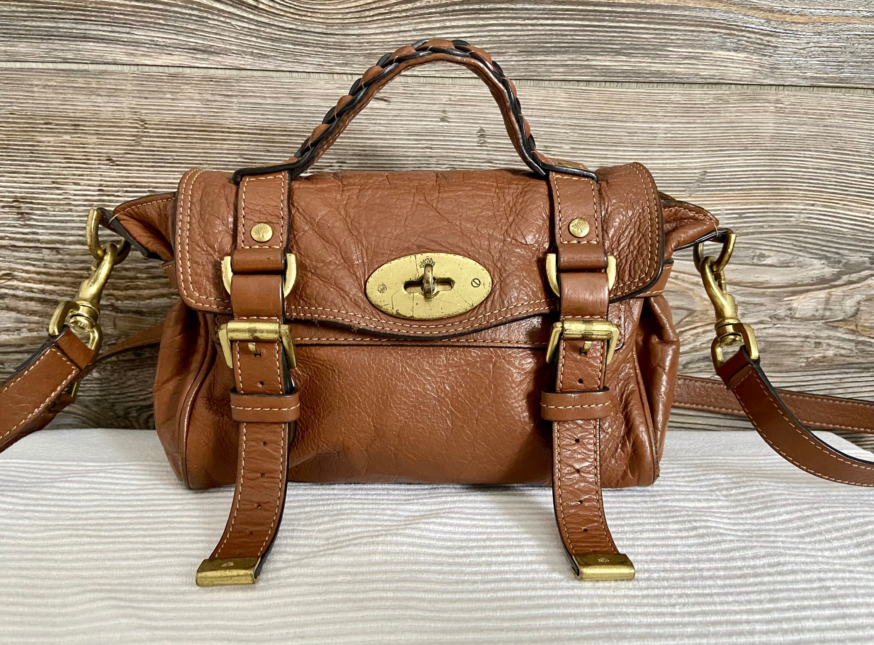 Vintage Mulberry Bag Messenger Bag Brown Genuine Leather 