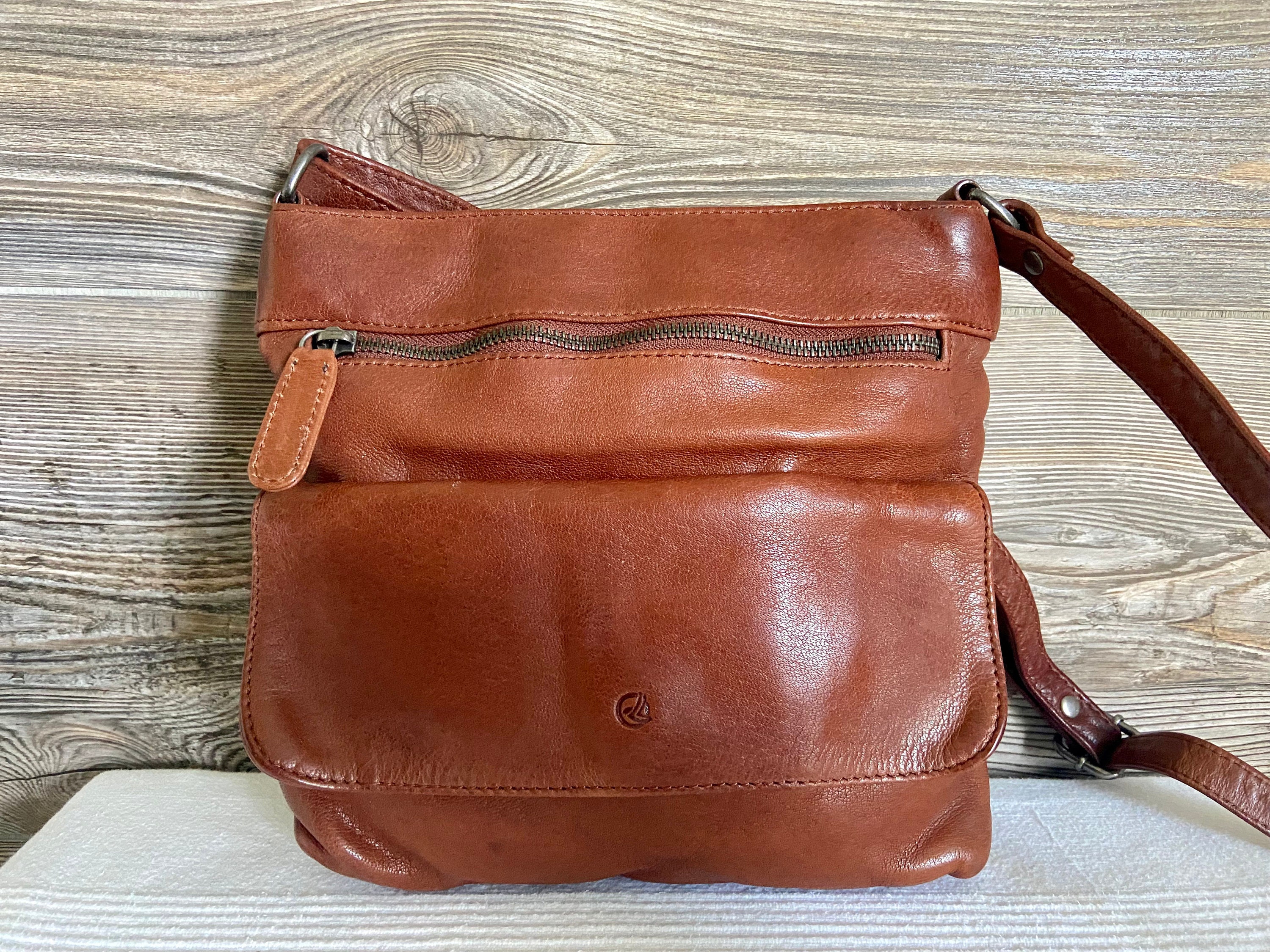 Distressed Brown Leather Crossbody Purse Vintage Bag Shoulder 