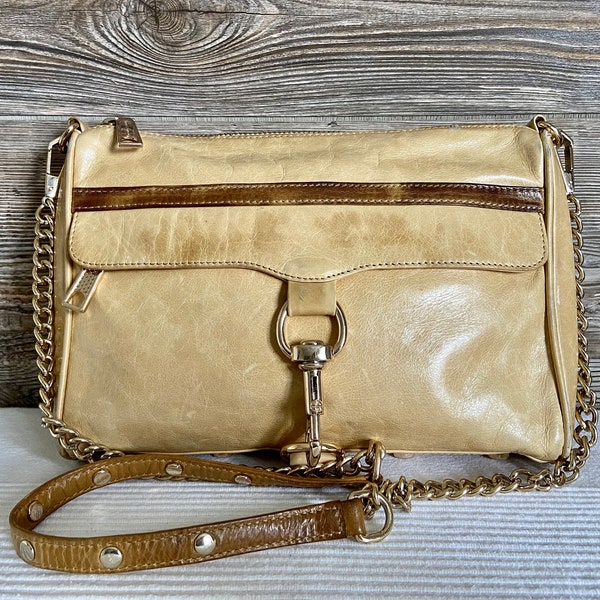 Vintage Rebecca Minkoff Beige Leather Shoulder Crossbody Bag Ship Free