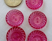 Vintage Plastic Transparent Pink Buttons with the Back Side Having Design Relief |  Textured, 2 Hole Buttons