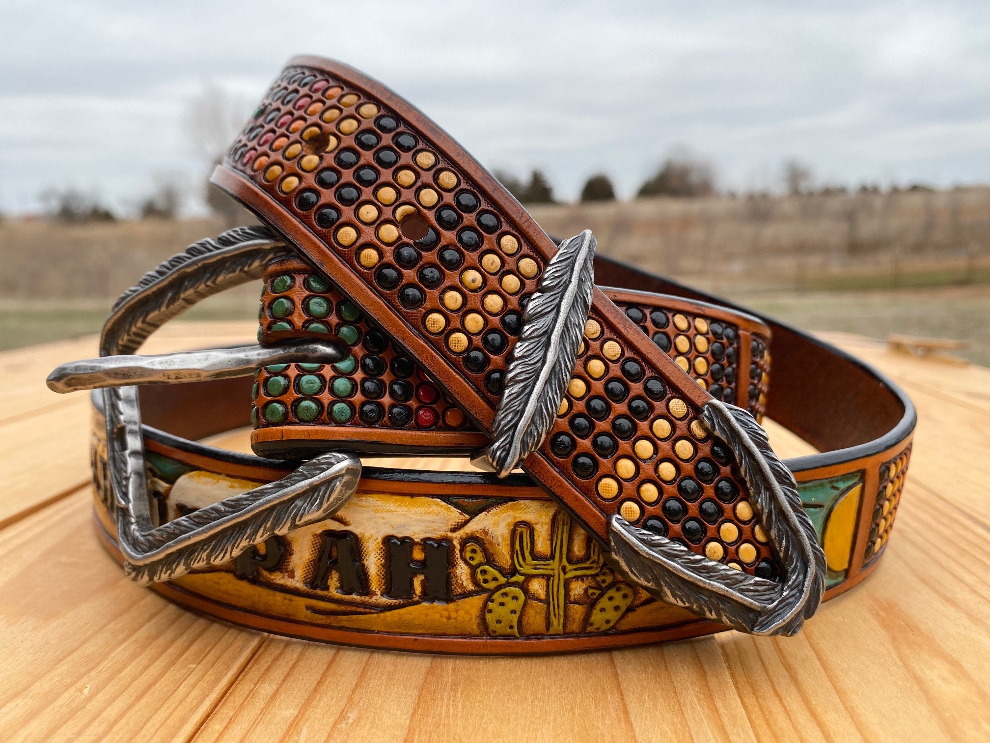 Belt CUSTOM Western Belt 2 Styles w/ Buckle Tooled Etsy