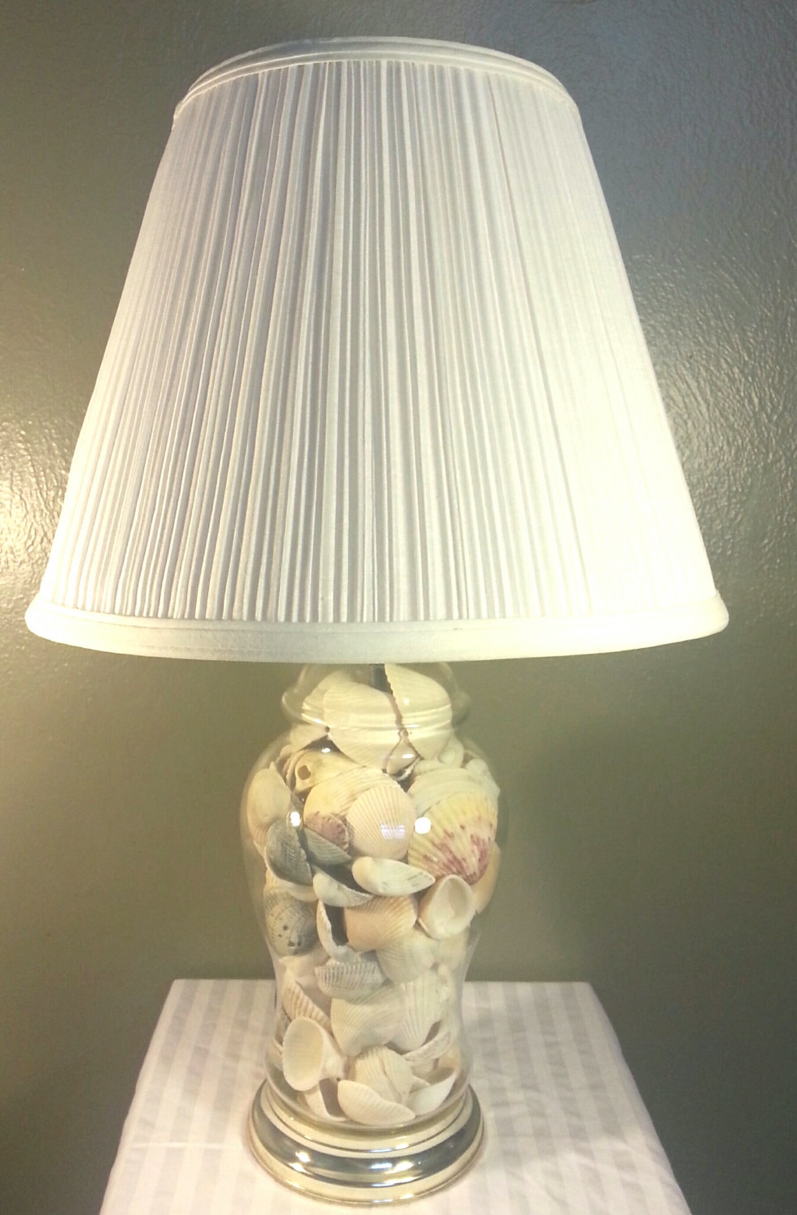 Glass Table Lamp filled with seashells Fillable Electric Lamp | Etsy