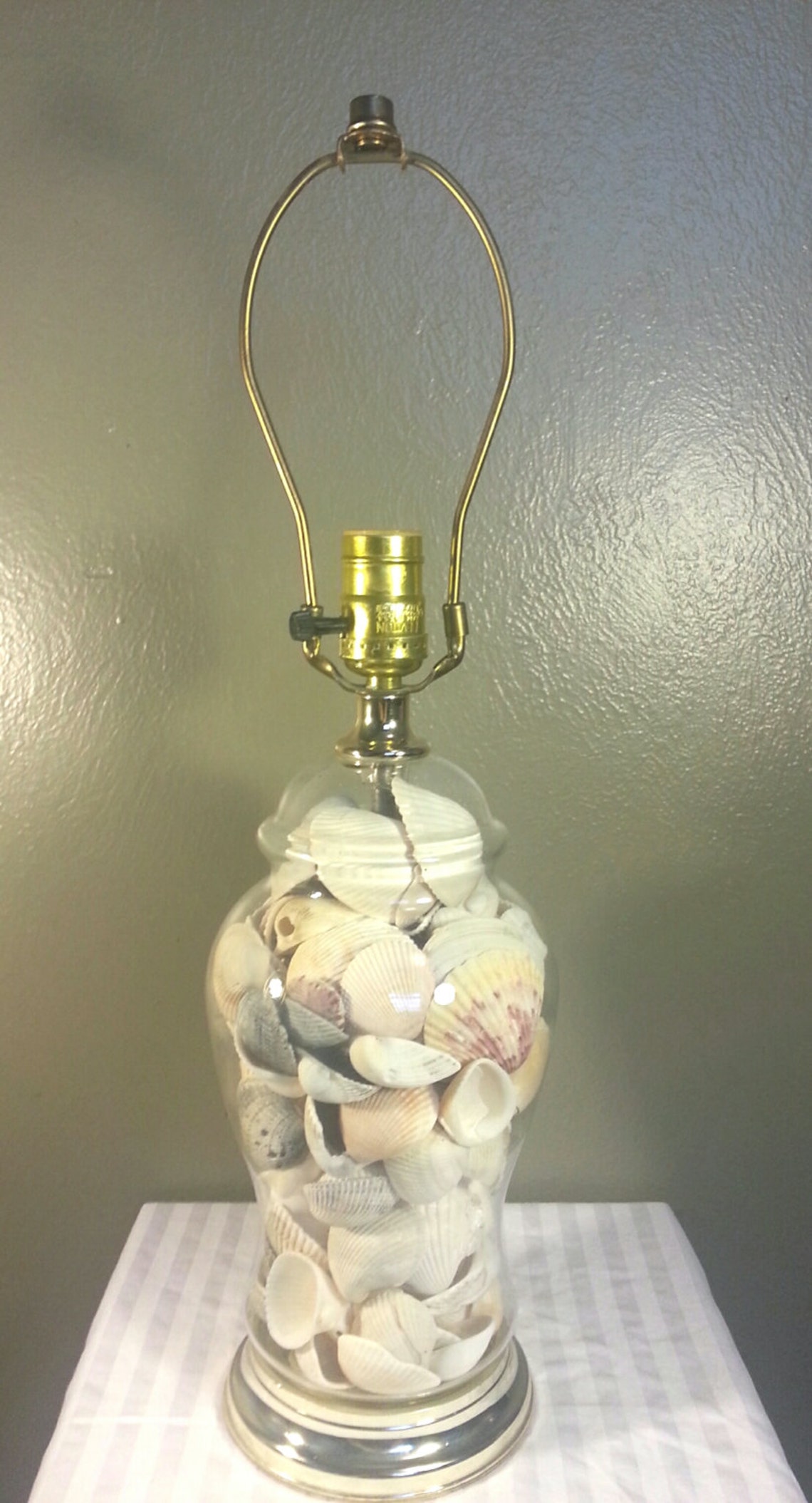 Glass Table Lamp filled with seashells Fillable Electric Lamp Etsy