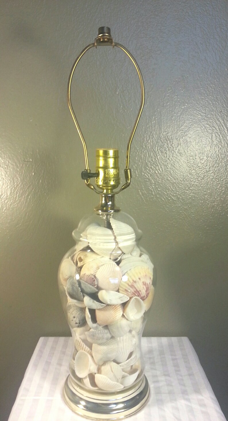 Glass Table Lamp filled with seashells Fillable Electric Lamp Etsy