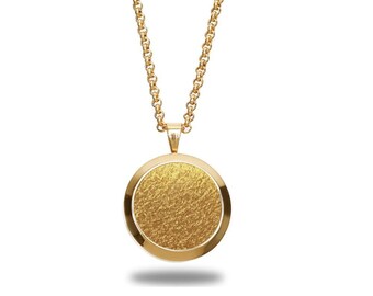VEGAN Pendant Gold - Piñatex Pineapple Leaf Fibres - adjustable, stainless steel, gift wrapped, eco-friendly, plant based, sustainable