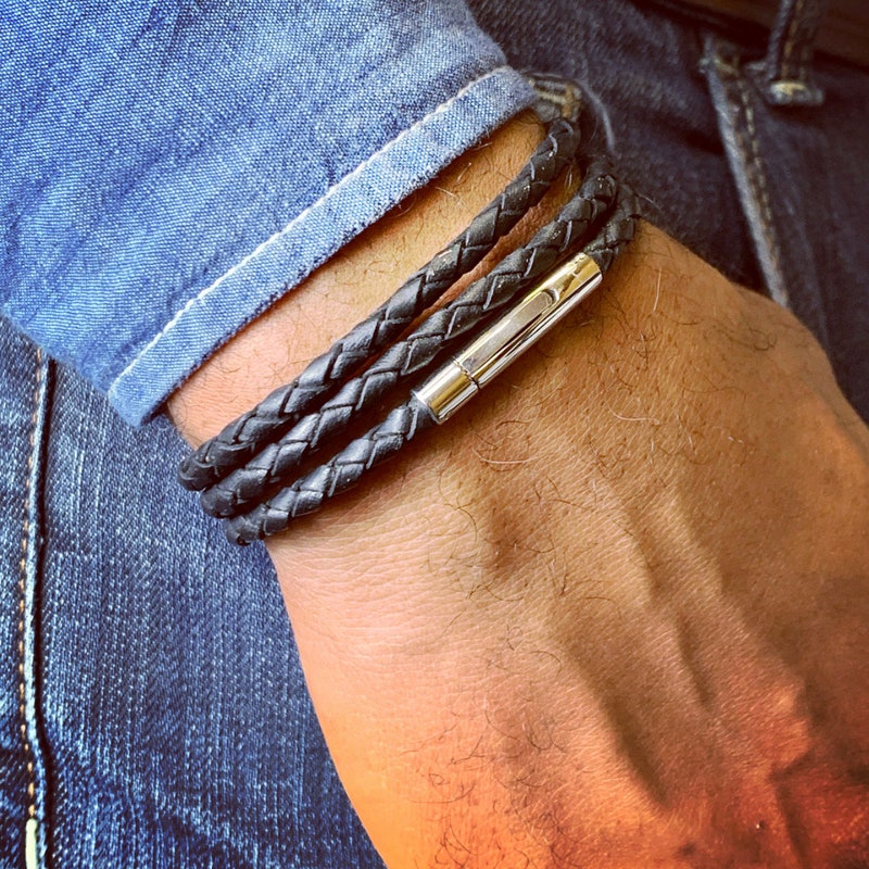 Braded Leather Necklace: Mens 5mm Cord Wth Magnetc Clasp - Etsy