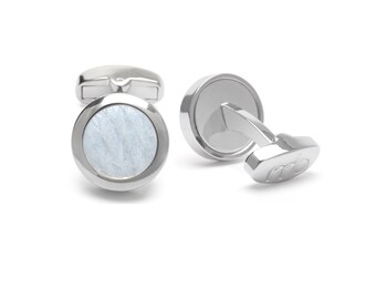 Genuine Atlantic salmon leather pearly white cufflinks, Stainless steel silver tone, Eco-friendly fish skin, Sustainable