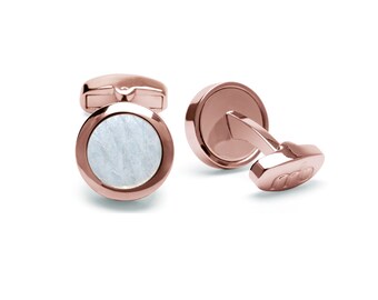 Genuine Atlantic salmon leather pearly white cufflinks, Stainless steel rose-gold tone, Eco-friendly fish skin, Sustainable