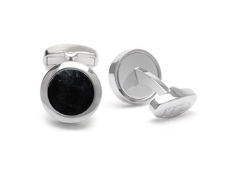 Genuine Atlantic salmon leather black cufflinks, Stainless steel silver tone, Eco-friendly fish skin, Sustainable