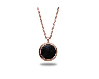 Genuine Atlantic salmon leather black necklace, Stainless steel rose gold tone, Eco-friendly fish skin, adjustable length, sustainable