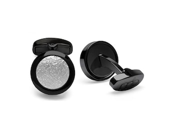 VEGAN Cufflinks Black and Silver - Piñatex Pineapple Leaf Fibres - stainless steel, gift wrapped, eco-friendly, plant based, sustainable