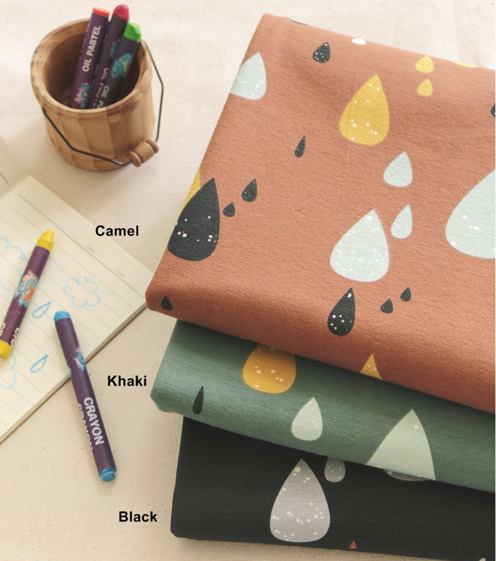 Cotton Jersey Knit Fabric Raindrops Khaki By The Yard Etsy