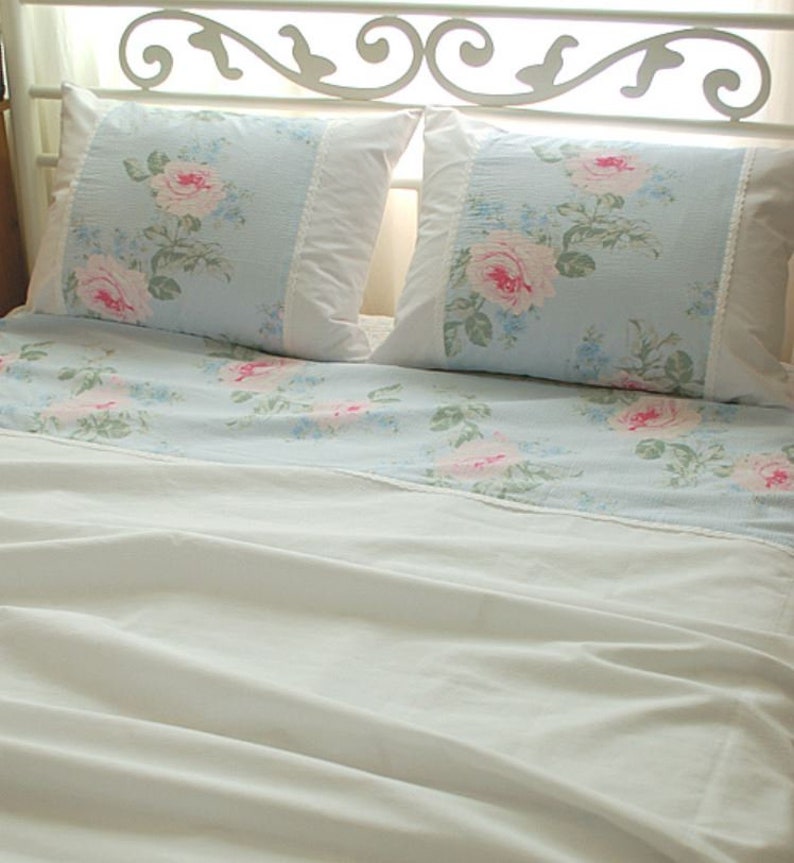 Seersucker Cotton Fabric Big Vintage Rose Sky By The Yard
