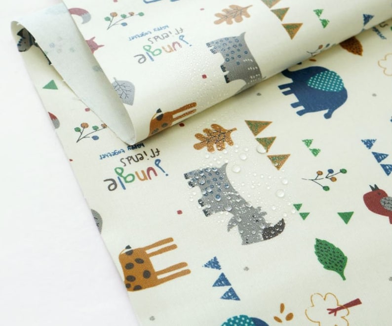 Laminated Cotton Fabric Jungle Animals By The Yard