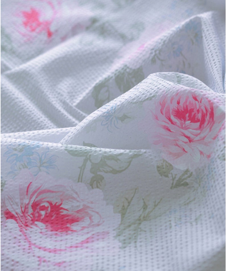 Seersucker Cotton Fabric Big Vintage Rose Sky By The Yard