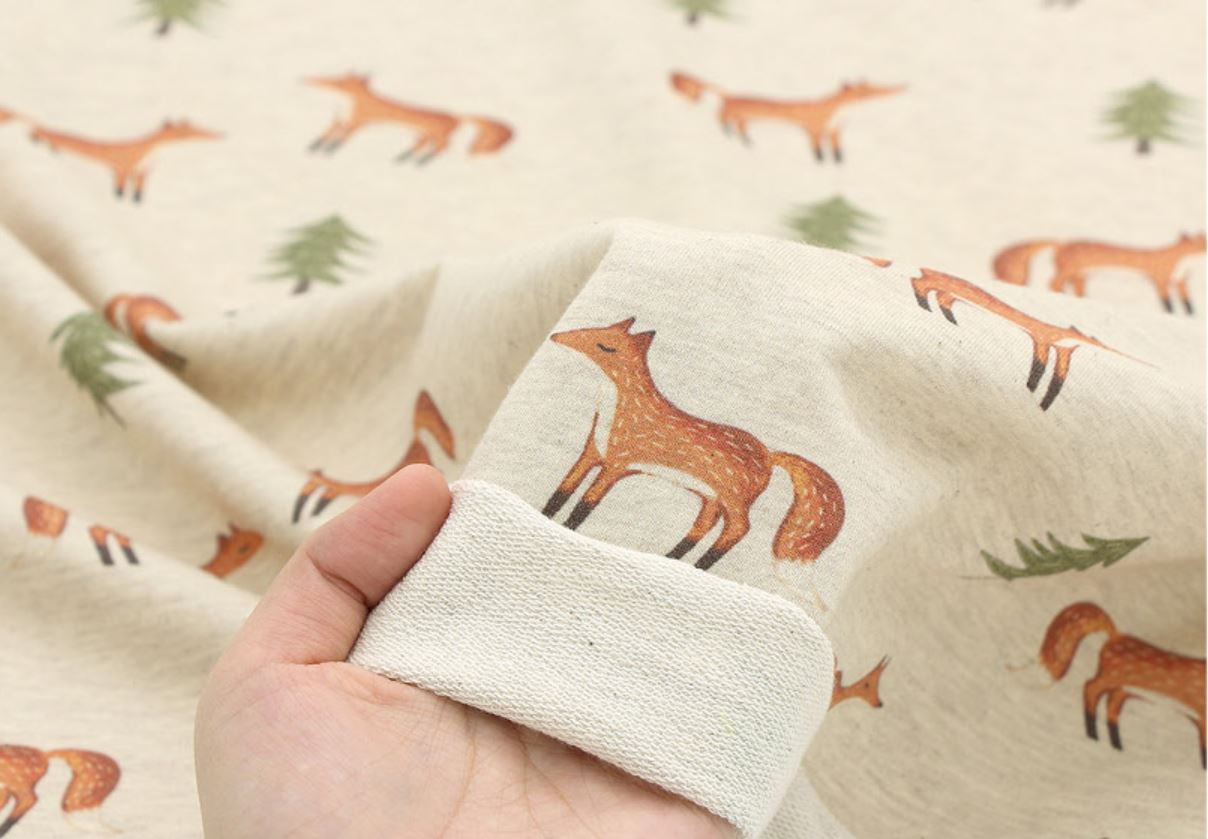 French Baby Terry Knit Fabric Fox Oatmeal By The Yard Etsy