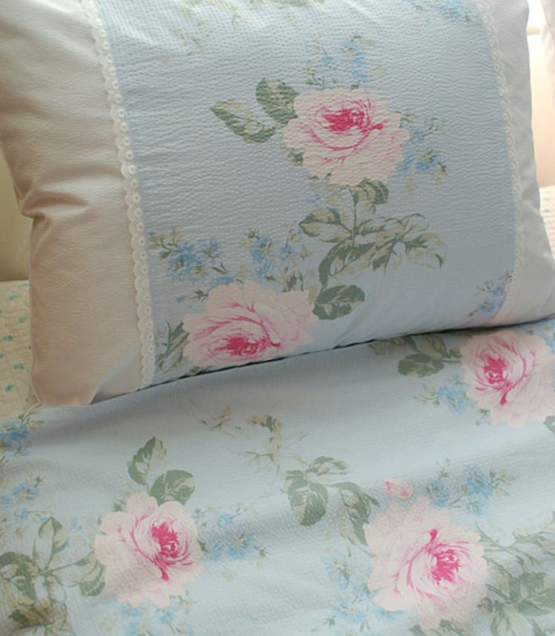 Seersucker Cotton Fabric Big Vintage Rose Sky By The Yard