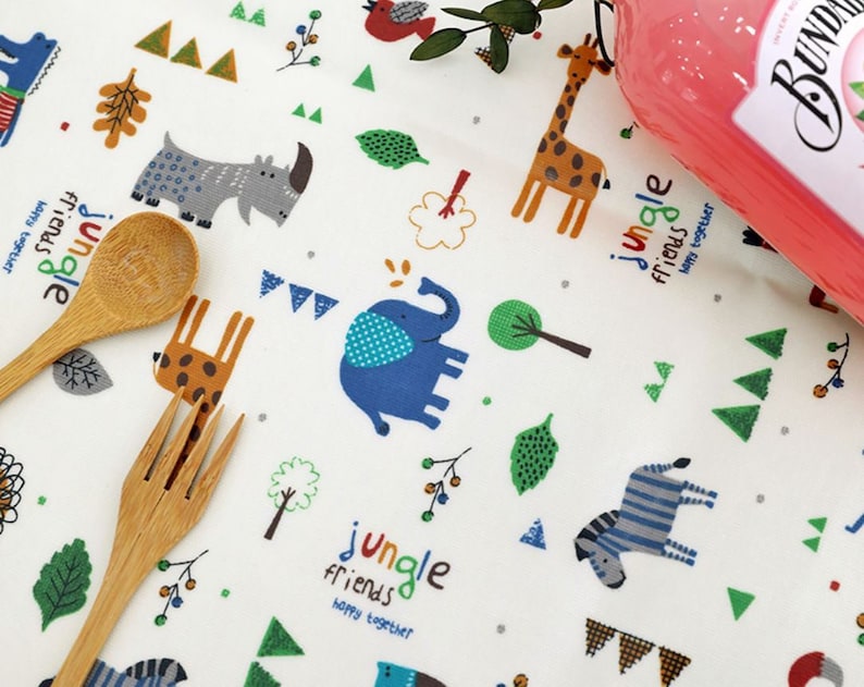 Laminated Cotton Fabric Jungle Animals By The Yard