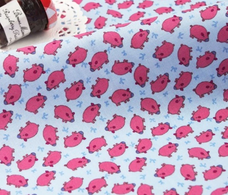 Cotton Fabric Pig in 3 Colors By The Yard Etsy