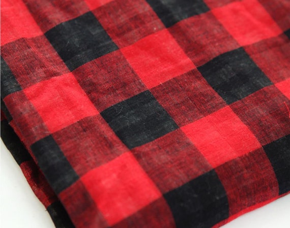 Double Gauze Fabric Black & Red Plaid By the Yard | Etsy