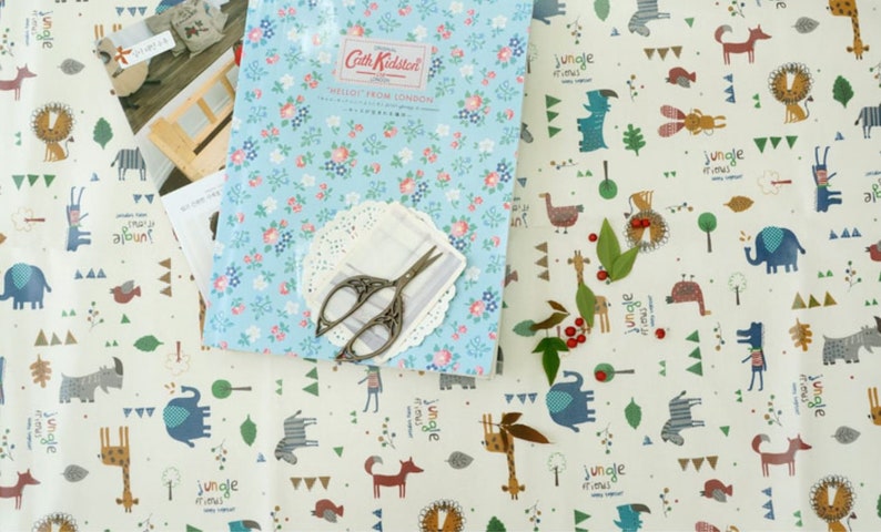 Laminated Cotton Fabric Jungle Animals By The Yard