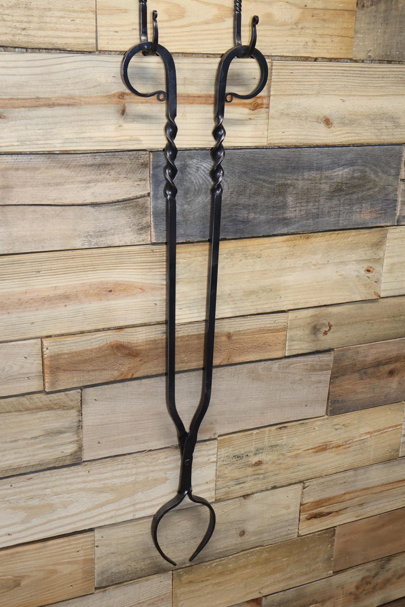Hand Forged Log Tongs: Fire Pit Tool, Twisted Handle image 20