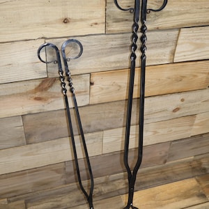 Hand Forged Log Tongs: Fire Pit Tool, Twisted Handle image 8