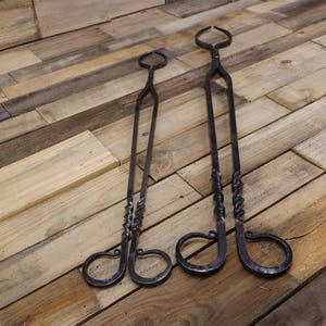 Hand Forged Log Tongs: Fire Pit Tool, Twisted Handle image 16