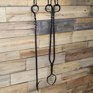Hand Forged Log Tongs: Fire Pit Tool, Twisted Handle image 19
