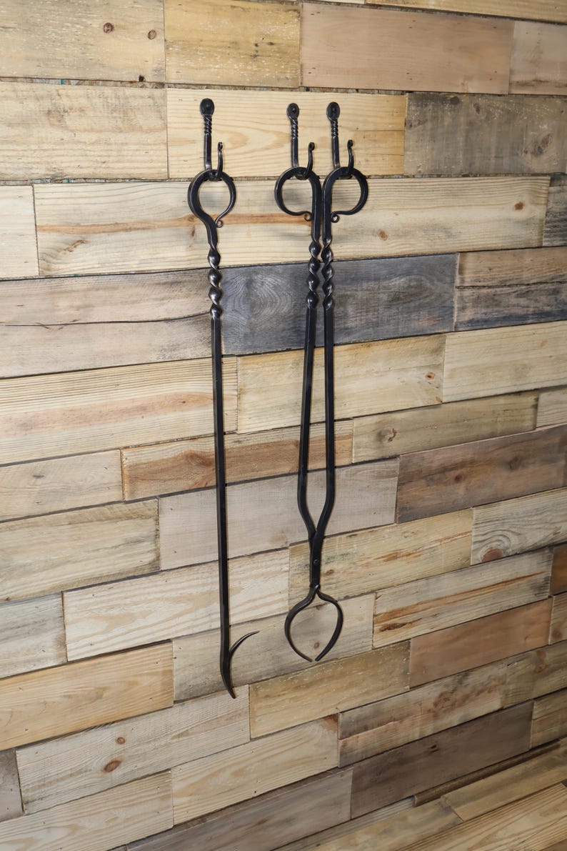 Hand Forged Log Tongs: Fire Pit Tool, Twisted Handle image 19