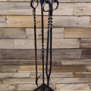 Hand Forged Log Tongs: Fire Pit Tool, Twisted Handle image 6