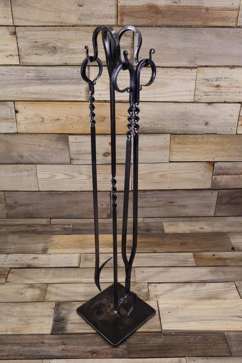 Hand Forged Log Tongs: Fire Pit Tool, Twisted Handle image 6
