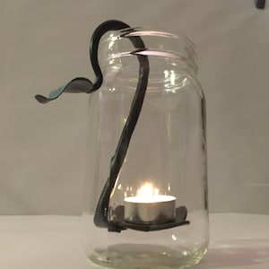 Mason jar candles-set of 3, hand forged candle holder, centerpiece, candle light.